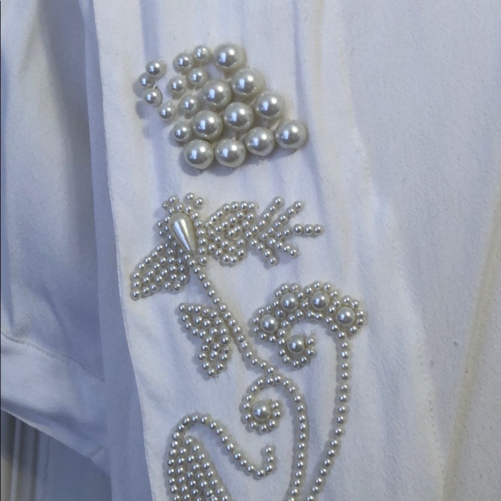 White Pakistani Pearl Embroidered Tulip Trousers View 2